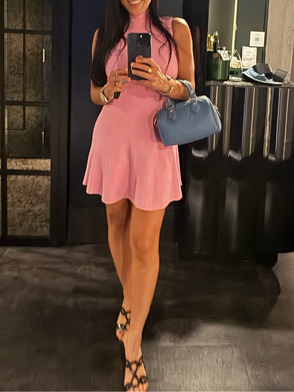 Zara Sleeveless Pink Knit Turtleneck skater  Dress